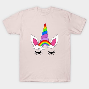 Rainbow unicorn horn with clouds T-Shirt